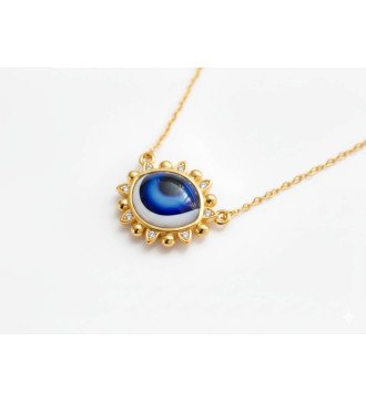 Blaue Augen-Halskette mit weißen Zirkonen 0923K