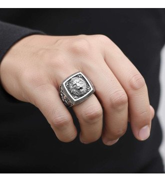 Handmade Lion Sterling Silver Men's Signet Ring 0158