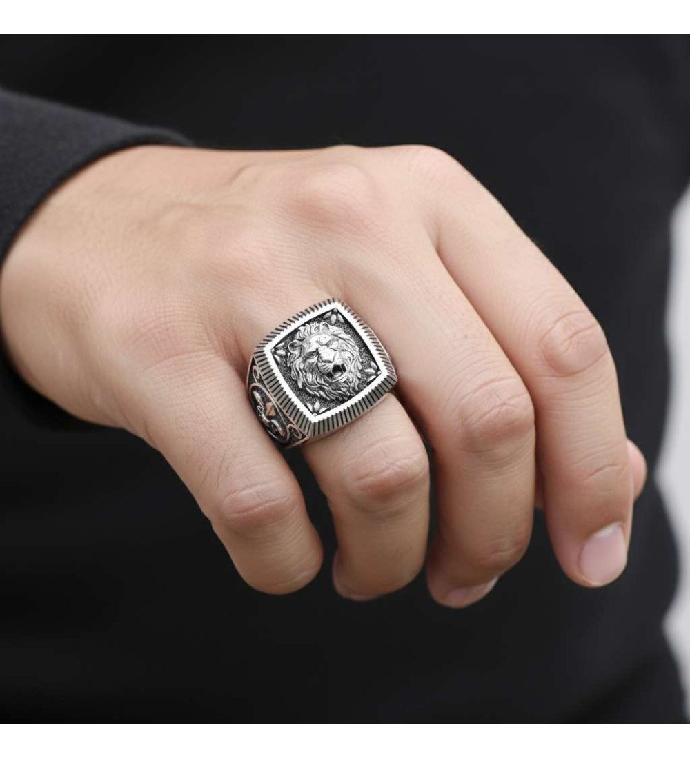 Handmade Lion Sterling Silver Men's Signet Ring 0158
