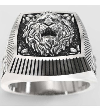 Handmade Lion Sterling Silver Men's Signet Ring 0158