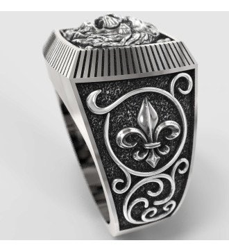 Handmade Lion Sterling Silver Men's Signet Ring 0158
