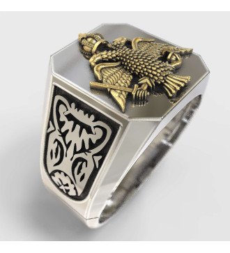 Anillo de sello con águila bizantina de dos cabezas para hombre