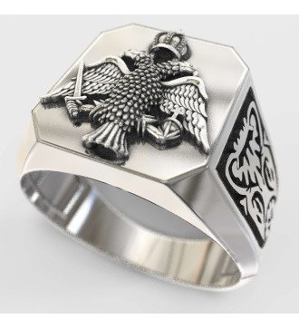 Мужское кольцо-печатка с византийским двуглавым орлом 0099