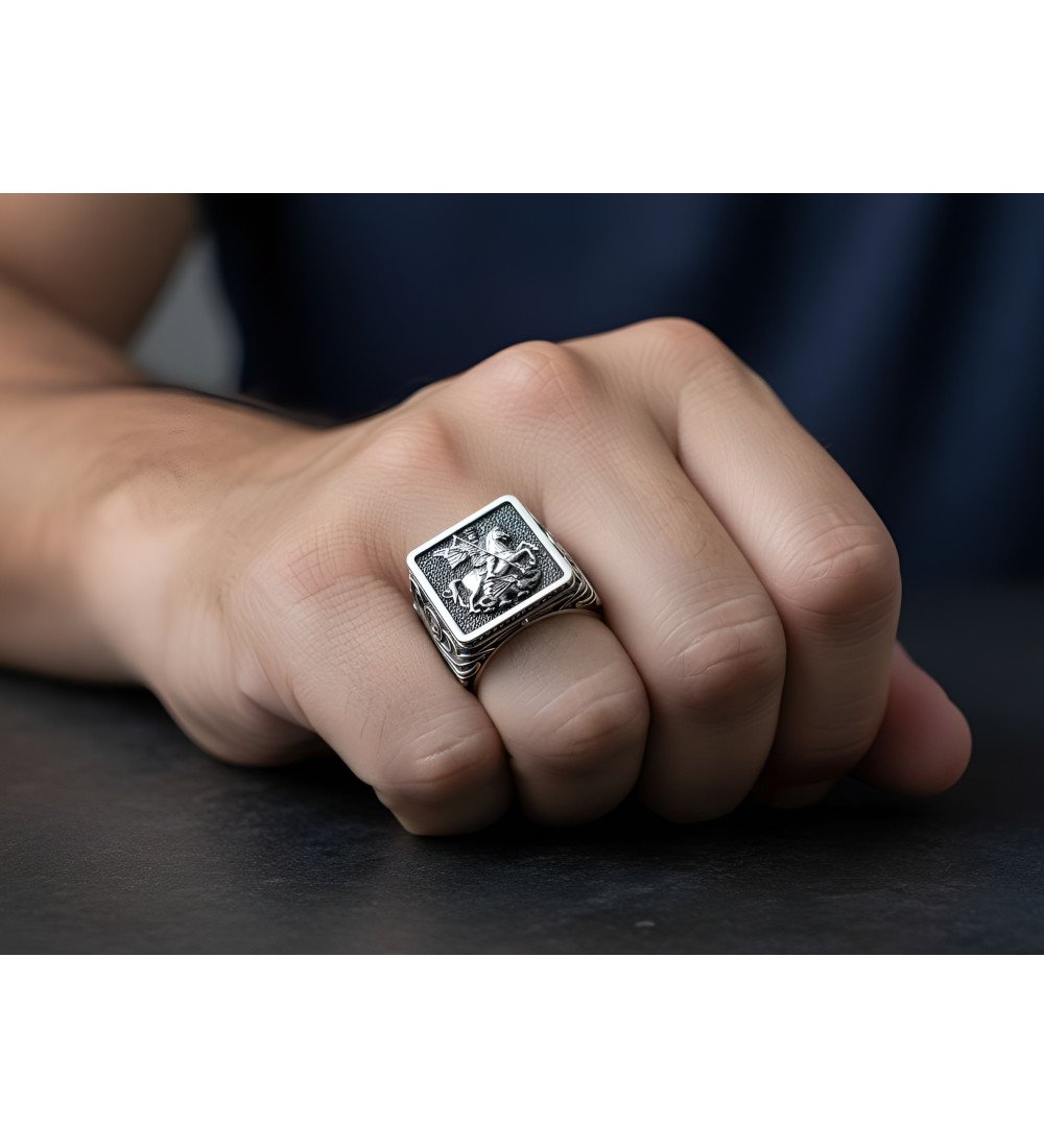 Bagues chevalières religieuses pour hommes Bague St Georges 0094