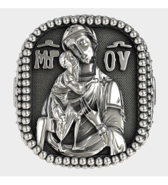 Anillo de sello bizantino para hombre Virgen María y Jesús 0205