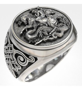 Anillo de sello de plata cristiana San Jorge 0249