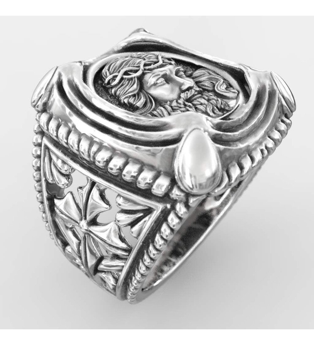 Silber Signet Jesus Ring für Männer 0659