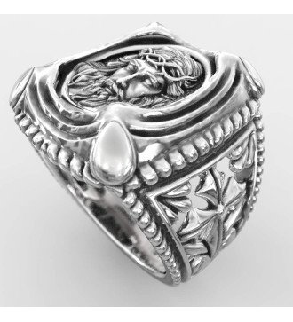 Bague Signet Jésus en argent pour homme 0659