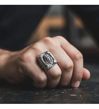 Silber Signet Jesus Ring für Männer 0659