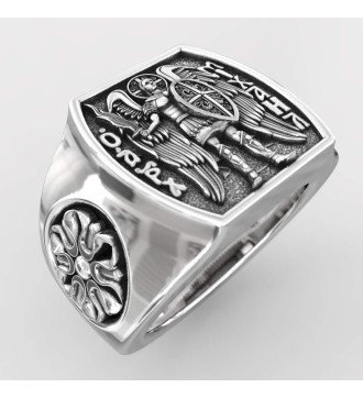 Men's Silver Signet Ring Archangel Michael 0656