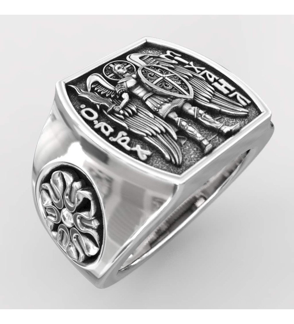 Men's Silver Signet Ring Archangel Michael 0656