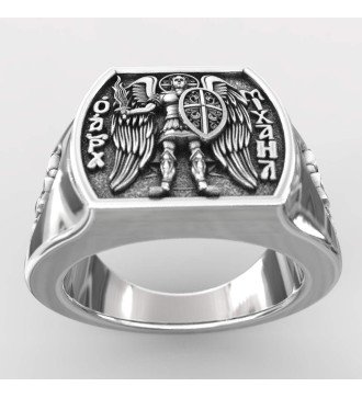 Men's Silver Signet Ring Archangel Michael 0656