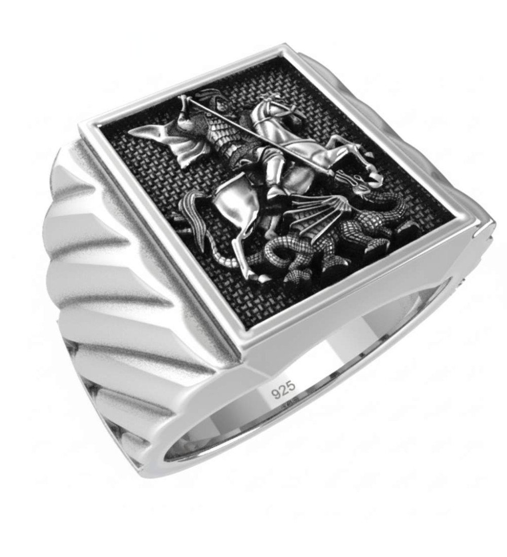 Handgefertigter Sankt-Georgs-Siegelring für Männer 0201