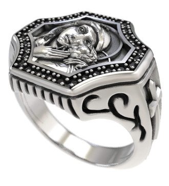 Anillo de plata para hombre de la Virgen María y Jesús