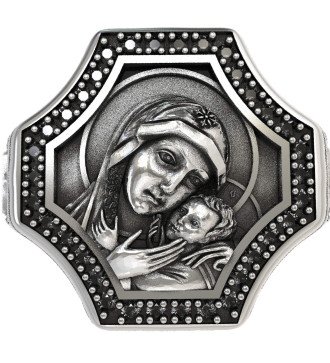 Ασημενιο Ανδρικο Δαχτυλιδι Με Την Παναγια Βρεφοκρατουσα -