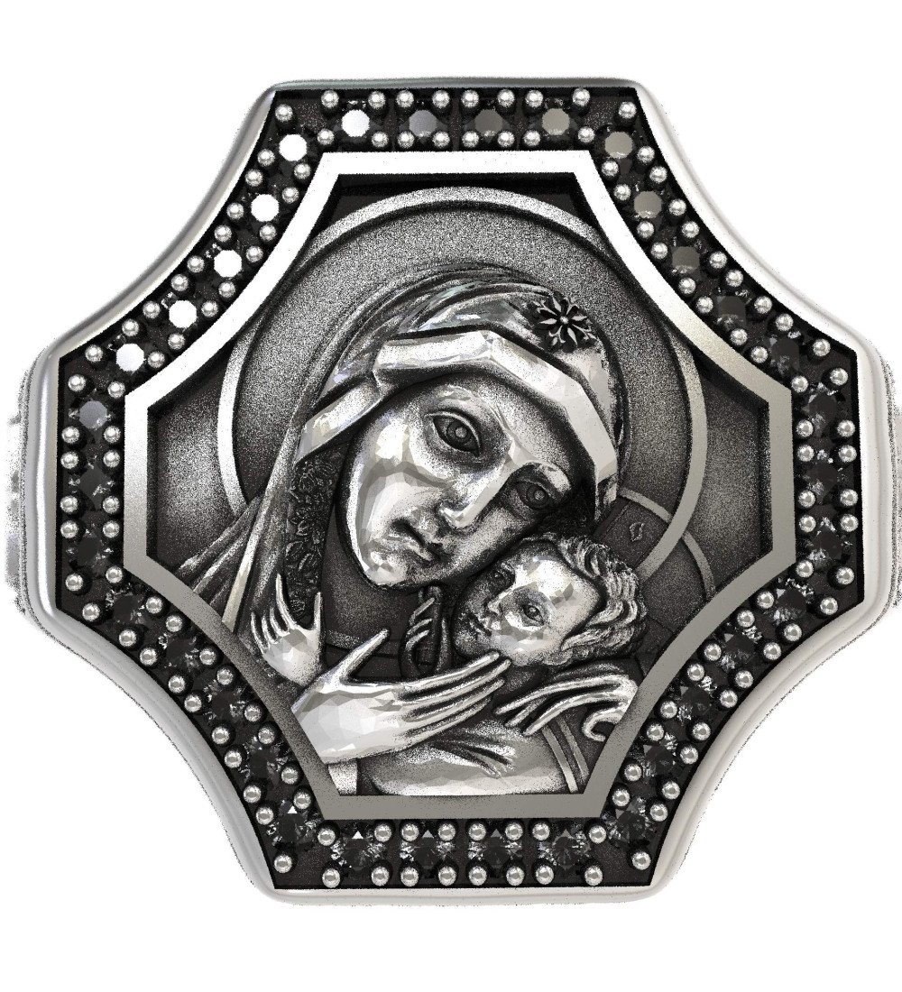 Anillo de plata para hombre de la Virgen María y Jesús