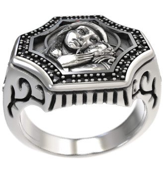 Anillo de plata para hombre de la Virgen María y Jesús