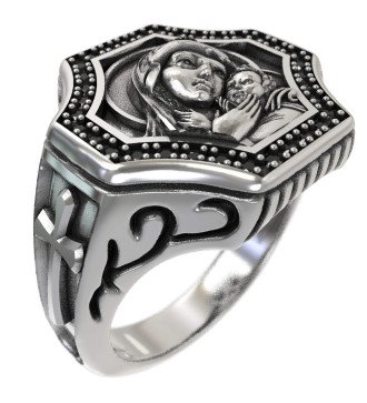 Anillo de plata para hombre de la Virgen María y Jesús