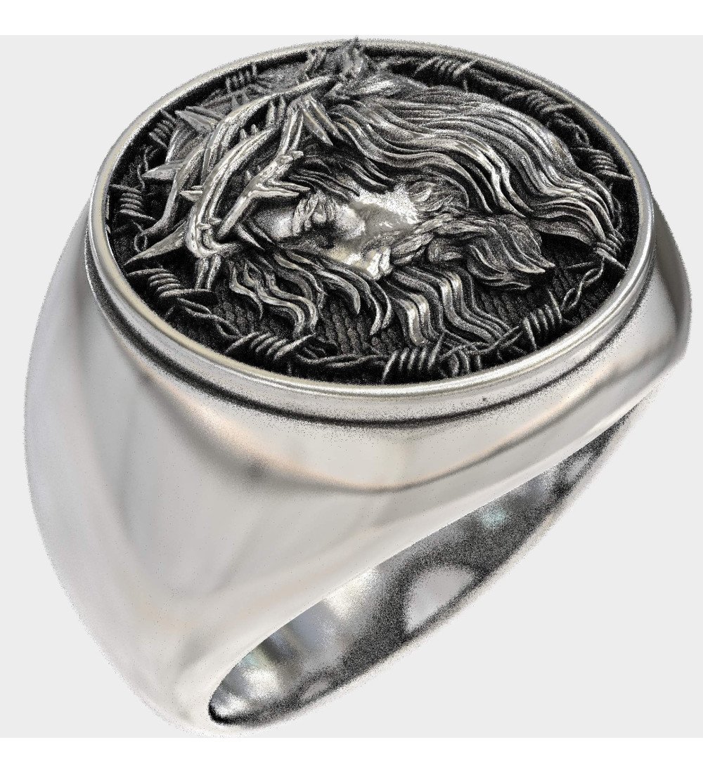 Religious Silver Signet Ring Jesus Christ 0496