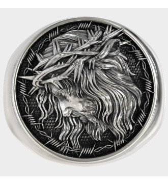 Chevalière religieuse en argent Jésus-Christ 0496