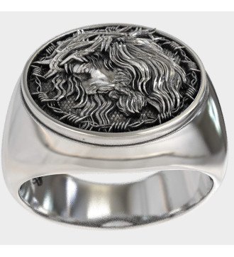 Chevalière religieuse en argent Jésus-Christ 0496