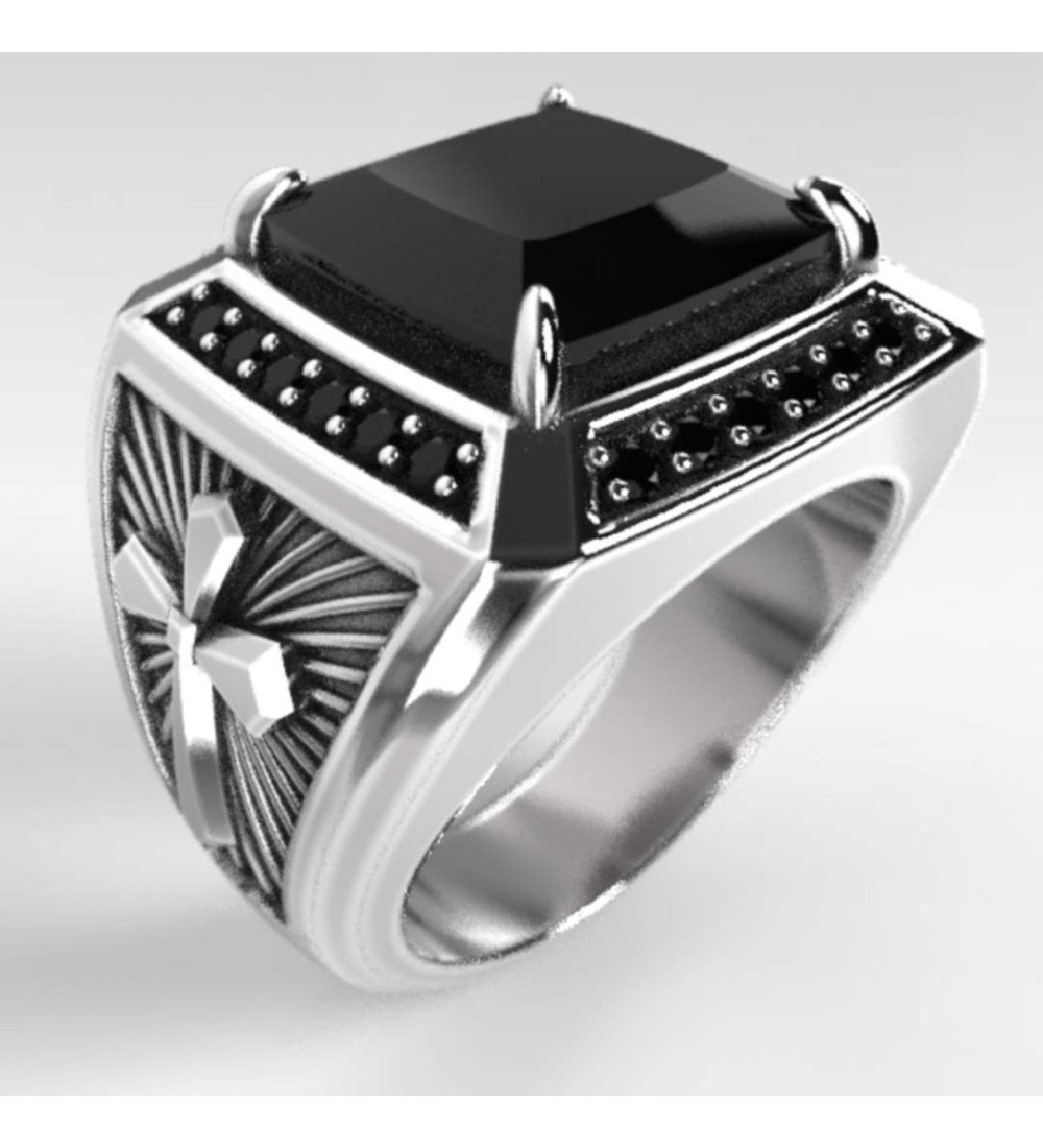 Herrenring mit Kreuz und schwarzem Stein | Herrenringe
