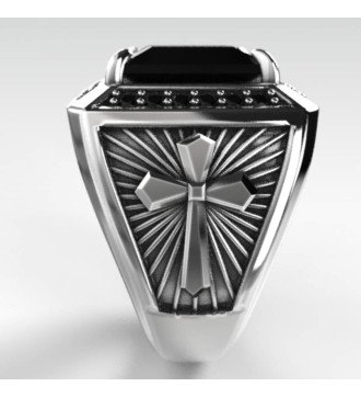 Herrenring mit Kreuz und schwarzem Stein | Herrenringe