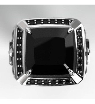 Signet Men's Ring With Cross And Black Stones 0566