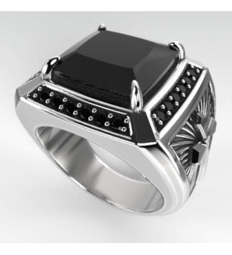 Signet Men's Ring With Cross And Black Stones 0566