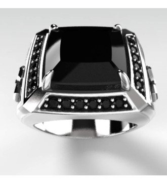 Signet Men's Ring With Cross And Black Stones 0566