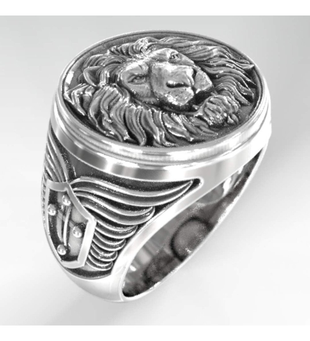 Серебряное мужское кольцо с печаткой Man Wild Lion 0571