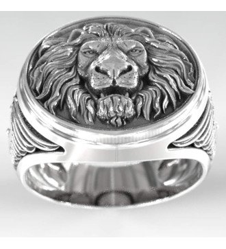 Серебряное мужское кольцо с печаткой Man Wild Lion 0571