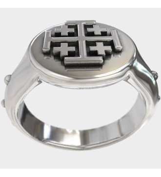 Men's Knight's Ring Silver Jerusalem Cross 0313