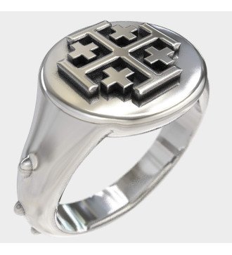 Men's Knight's Ring Silver Jerusalem Cross 0313