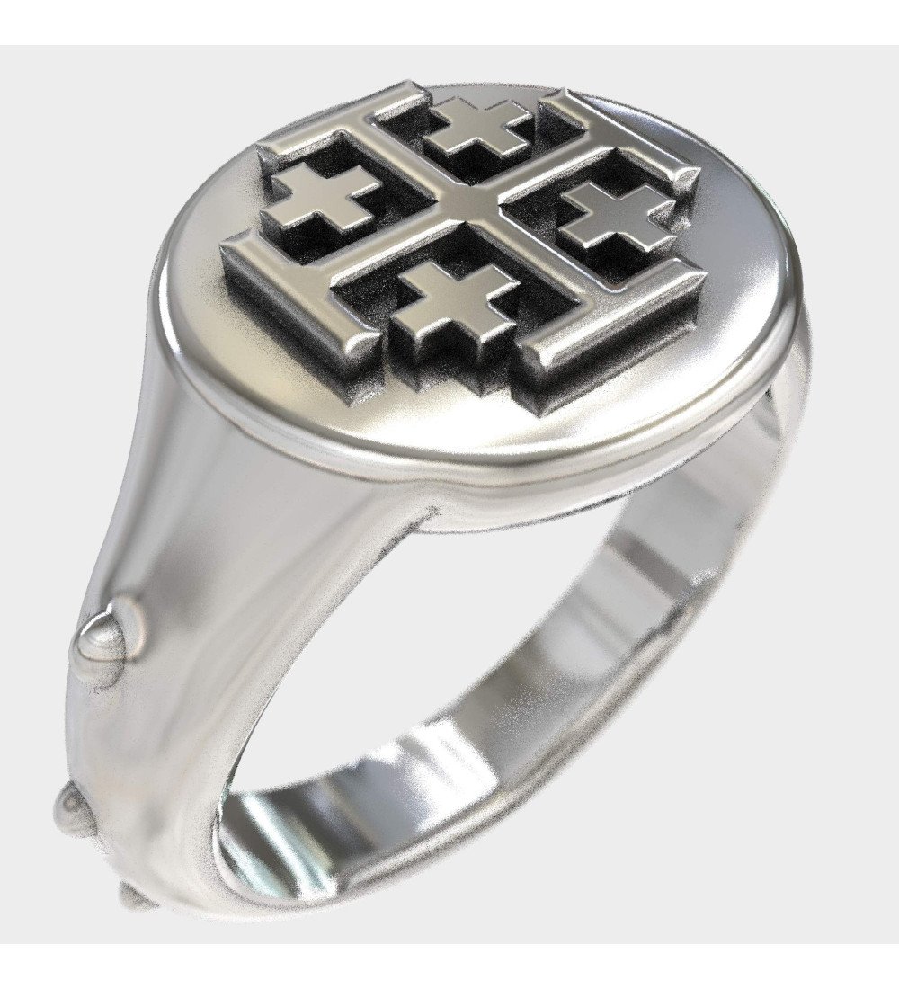 Men's Knight's Ring Silver Jerusalem Cross 0313