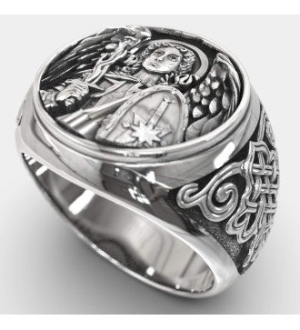 Anillo de sello para hombre con Arcángel Miguel 0510