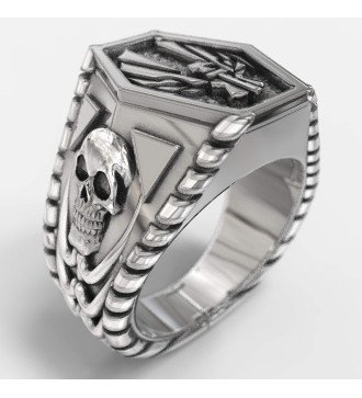 Skull Men's Silver Biker Ring 0068