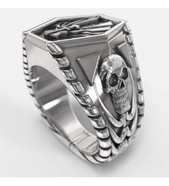 Skull Men's Silver Biker Ring 0068