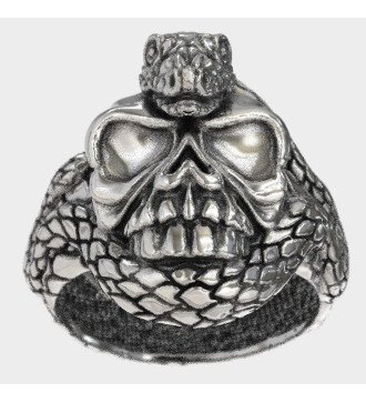 Rock Biker Ring mit Totenkopf Schlange 0022