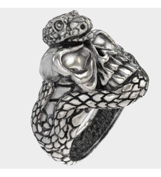 Rock Biker Ring With Skull Snake 0022