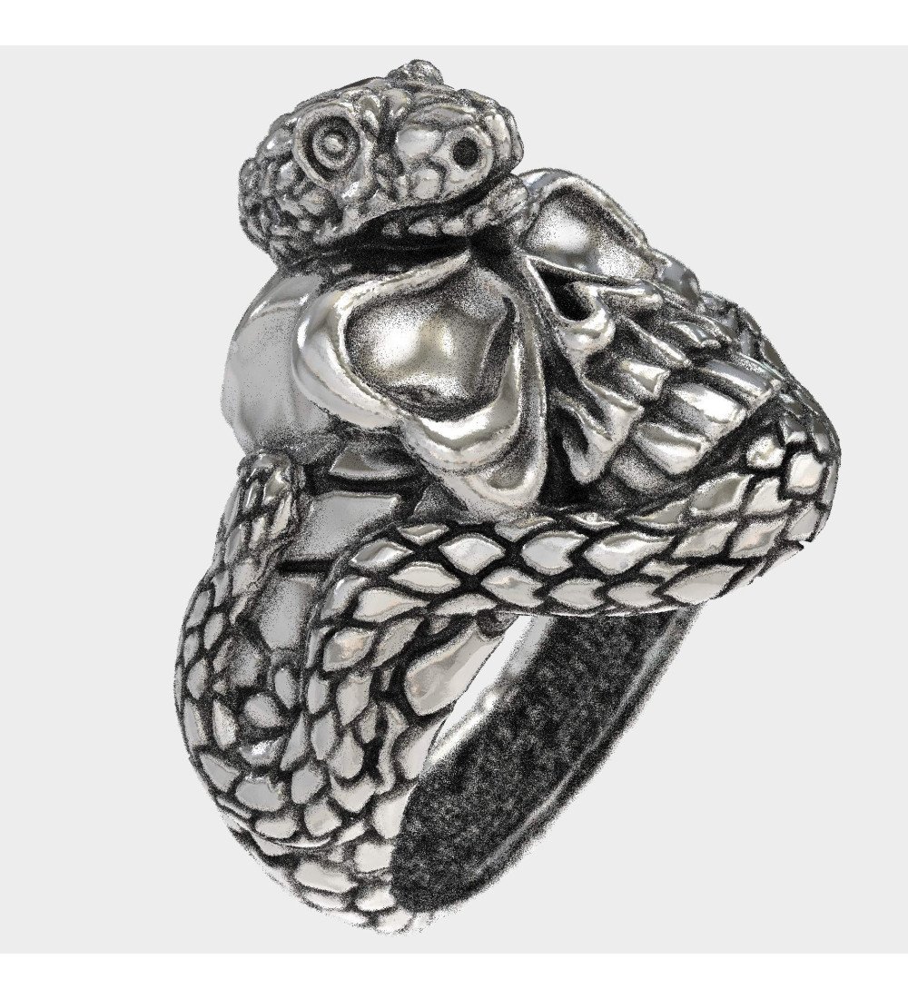Rock Biker Ring mit Totenkopf Schlange 0022
