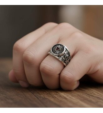 Masonic Pyramid Eye of Providence Freemasonry Silver Ring with