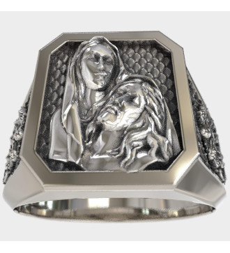 Bague Signet Jésus Vierge Marie en argent pour hommes 0474
