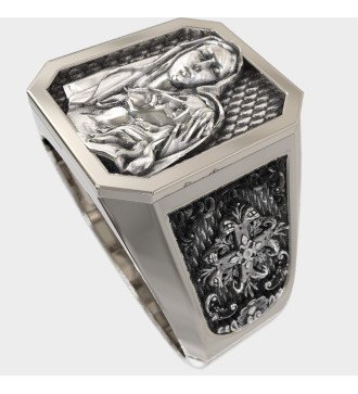 Bague Signet Jésus Vierge Marie en argent pour hommes 0474