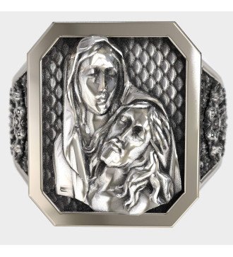 Bague Signet Jésus Vierge Marie en argent pour hommes 0474