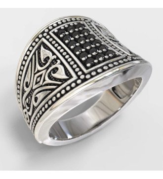 Ασημένιο Ανδρικό Δαχτυλίδι Με Μαύρες Πέτρες 0006