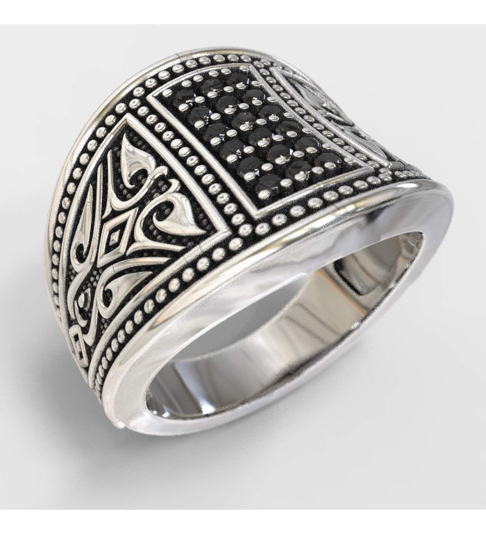 Men's Black Onyx Stones Handmade Silver Ring 0006