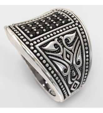 Men's Black Onyx Stones Handmade Silver Ring 0006