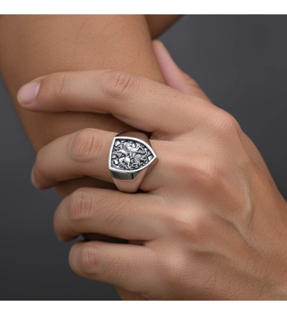 Ανδρικό Ασημένιο Δαχτυλιδι Αγιος Γεωργιος ο Τροπαιοφόρος 0530