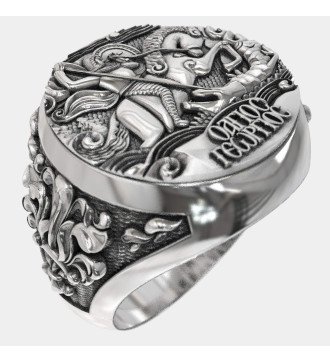 Anillo de sello San Jorge venciendo al dragón 0479